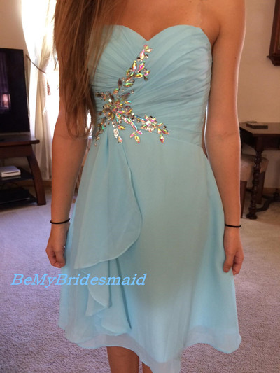 Lovely Light Blue Chiffon Short Beaded Prom Dresses, Blue Homecomimg Dresses, Party Dresses 2017