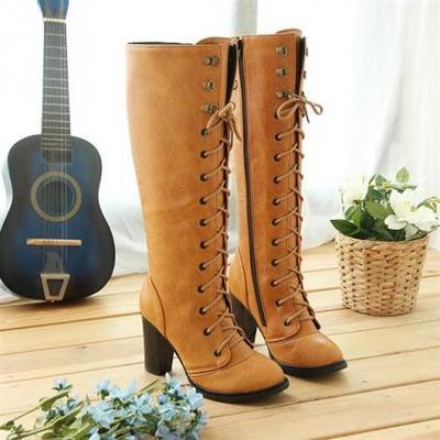 Retro style cross belt high martin boots