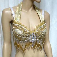 White and Gold Eevee Gypsy Belly Dancer Rave Bra Cosplay Halloween Costume - Thumbnail 2