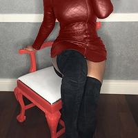 Trendy Leather Turtle Neck Mini Dress - Thumbnail 3