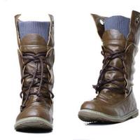 Rough Style Retro Wrinkle Lace Up Boots - Thumbnail 1