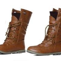Rough Style Retro Wrinkle Lace Up Boots - Thumbnail 3