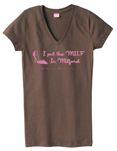 I Put The Milf in Milford V-Neck T-Shirt (Brown) with Shoe