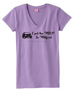 I Put The Milf in Milford V-Neck T-Shirt (Purple) with Van