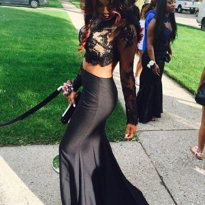Two pieces prom dress,lace prom dress,attractive prom dress,long sleeve prom dress,sexy prom dress,mermaid prom dress,pd160027 - Thumbnail 2