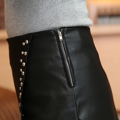 Vintage rivet leather mini skirts