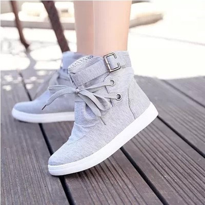 Canvas flat lace up buckle knight boots
