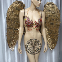 Extra Large Gold Angel Wings Cosplay Dance Costume Rave Bra Samba Halloween Burlesque Show Girl - Thumbnail 4