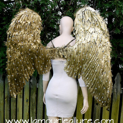 Extra large rhinestone gold angel wings cosplay dance costume rave bra halloween burlesque show girl - Thumbnail 3