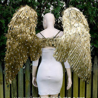 Extra Large Rhinestone Gold Angel Wings Cosplay Dance Costume Rave Bra Halloween Burlesque Show Girl - Thumbnail 1
