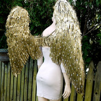 Extra Large Rhinestone Gold Angel Wings Cosplay Dance Costume Rave Bra Halloween Burlesque Show Girl - Thumbnail 2
