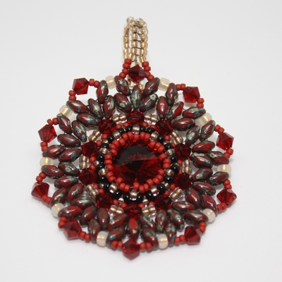 Ruby red swarovski crystal woven pendant