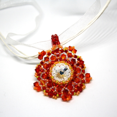 Red and orange sunshine crystal woven pendant
