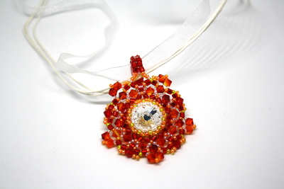 Red and Orange Sunshine Crystal Woven Pendant