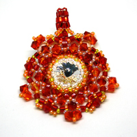 Red and Orange Sunshine Crystal Woven Pendant - Thumbnail 1