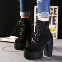 Ultra-High Chunky Heel Short Canister Martin Boots - Thumbnail 1