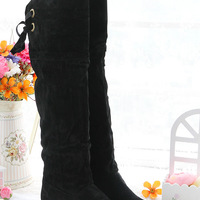Casual Style Suede Tall Canister Boots - Thumbnail 3