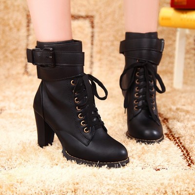 Classic single cross belt high-heeled martin boots - Thumbnail 5