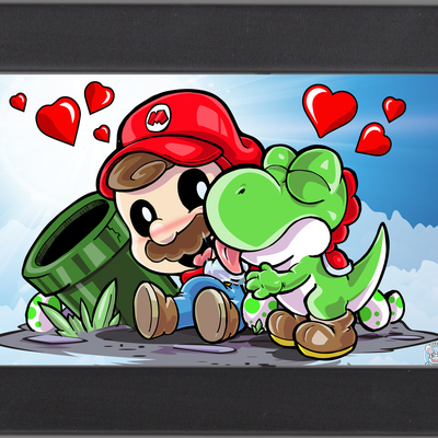 Super mario and yoshi (mini print)