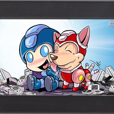 Megaman and rush (mini print)