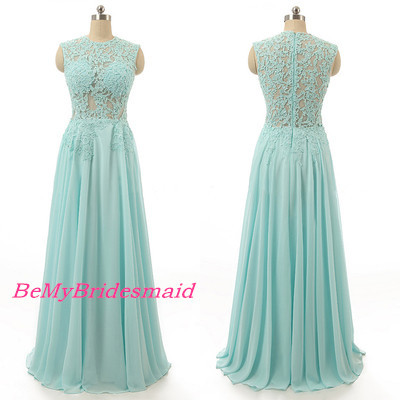 Charming new style mint blue chiffon lace applique long prom dresses, long prom dresses, party dresses