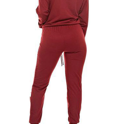 Sexy round neck long sleeves hollow-out twilled two-piece pants set