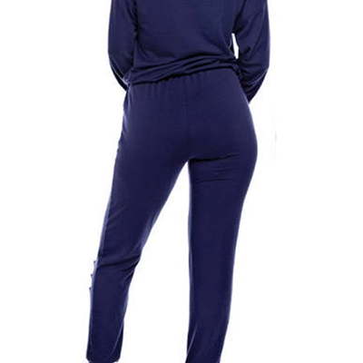 Sexy round neck long sleeves hollow-out twilled two-piece pants set