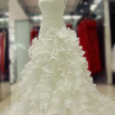 One shoulder ivory organza wedding dress