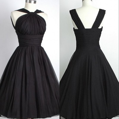 Knee length straps black bridesmaid dresses,short black party dress,black homecoming dresses