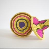  SOLD SOLD SOLD Berber Basket Handwoven Vintage Moroccan Berber Wool Lidded Basket  - Thumbnail 1