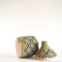   Berber Basket Handwoven Vintage Moroccan Berber Wool Lidded Basket  - Thumbnail 3