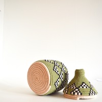    Berber Basket Handwoven Vintage Moroccan Berber Wool Lidded Basket  - Thumbnail 4
