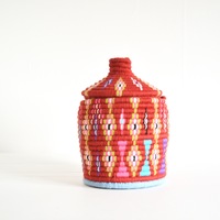  SOLD SOLD SOLD Berber Basket Handwoven Vintage Moroccan Berber Wool Lidded Basket  - Thumbnail 1