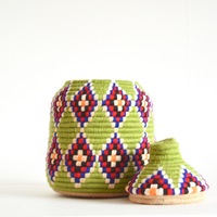  SOLD SOLD SOLD Berber Basket Handwoven Vintage Moroccan Berber Wool Lidded Basket  - Thumbnail 2