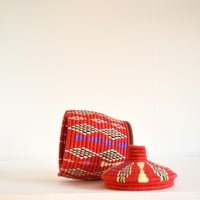  SOLD SOLD SOLD Berber Basket Handwoven Vintage Moroccan Berber Wool Lidded Basket  - Thumbnail 3