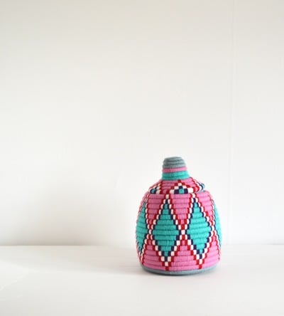 Berber Basket Handwoven Vintage Moroccan Berber Wool Lidded Basket 