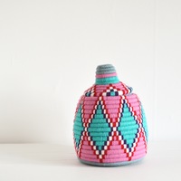 Berber Basket Handwoven Vintage Moroccan Berber Wool Lidded Basket  - Thumbnail 1