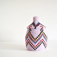  Berber Basket Handwoven Vintage Moroccan Berber Wool Lidded Basket  - Thumbnail 1