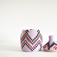  Berber Basket Handwoven Vintage Moroccan Berber Wool Lidded Basket  - Thumbnail 2