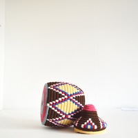  SOLD SOLD SOLD Berber Basket Handwoven Vintage Moroccan Berber Wool Lidded Basket  - Thumbnail 2