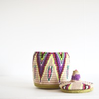  Berber Basket Handwoven Vintage Moroccan Berber Wool Lidded Basket  - Thumbnail 3