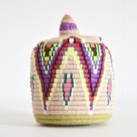  Berber Basket Handwoven Vintage Moroccan Berber Wool Lidded Basket  - Thumbnail 4