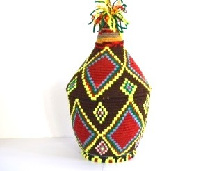  SOLD SOLD SOLD Berber Basket With Pom Pom Handwoven Vintage Moroccan Berber Wool Lidded Basket 