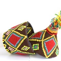  SOLD SOLD SOLD Berber Basket With Pom Pom Handwoven Vintage Moroccan Berber Wool Lidded Basket  - Thumbnail 2