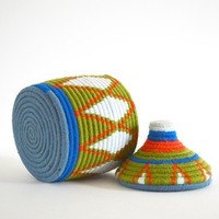  Berber Basket Handwoven Vintage Moroccan Berber Wool Lidded Basket  - Thumbnail 1