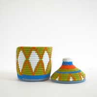  Berber Basket Handwoven Vintage Moroccan Berber Wool Lidded Basket  - Thumbnail 3