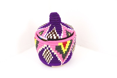  Berber Basket Handwoven Vintage Moroccan Berber Wool Lidded Basket 
