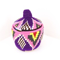  Berber Basket Handwoven Vintage Moroccan Berber Wool Lidded Basket  - Thumbnail 1