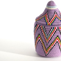  SOLD SOLD SOLD Berber Basket Handwoven Vintage Moroccan Berber Wool Lidded Basket  - Thumbnail 1