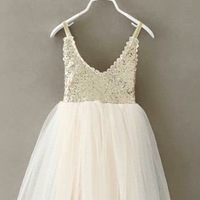 Ivory/Gold Sparkle Tutu Dress - Thumbnail 1